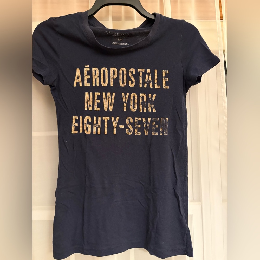 Aeropostale Navy Tee with Gold Lettering